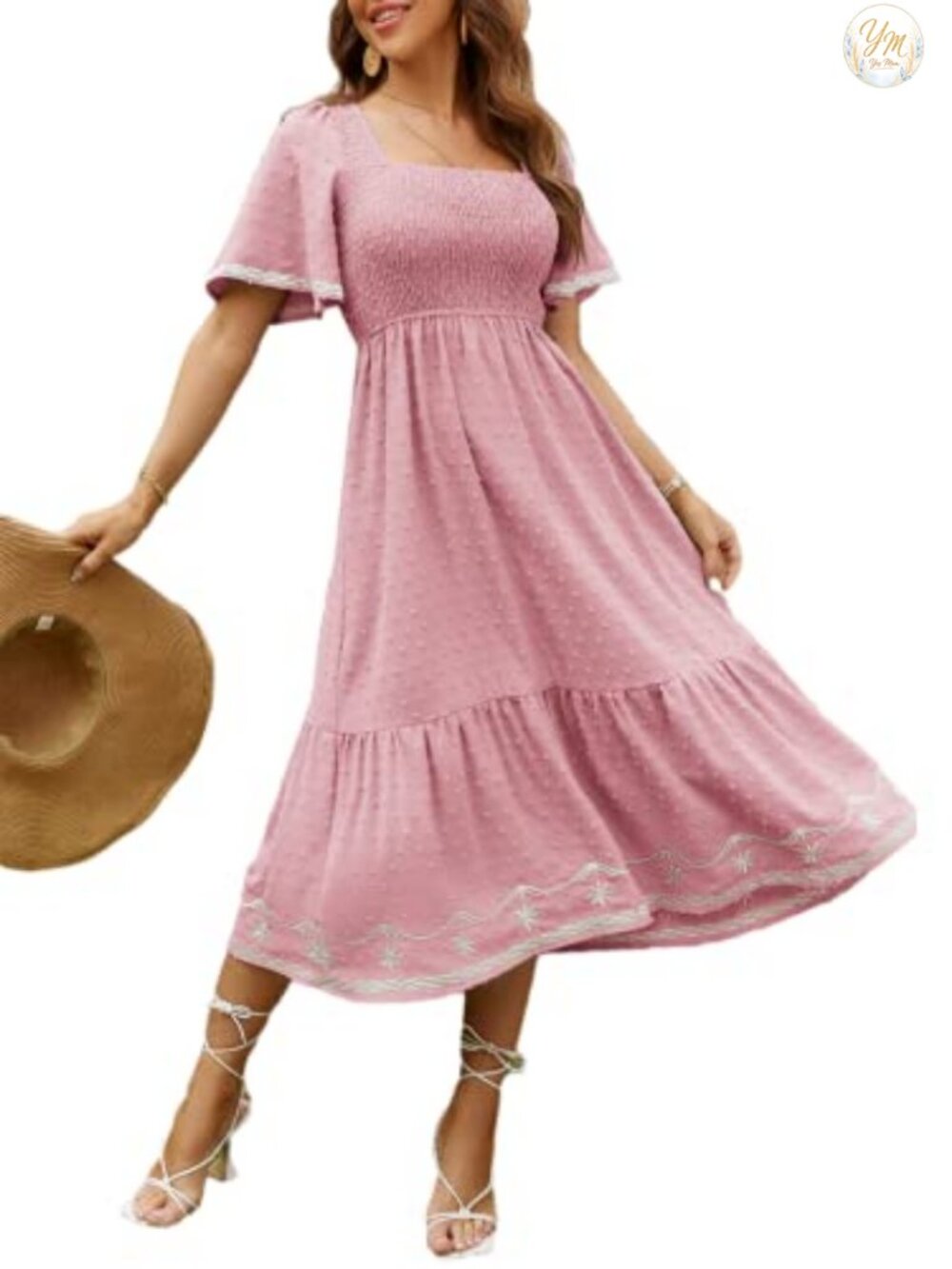 Women's Smocked Square Neck A-Line Maxi Dress | Flowy Chiffon Summer Dress